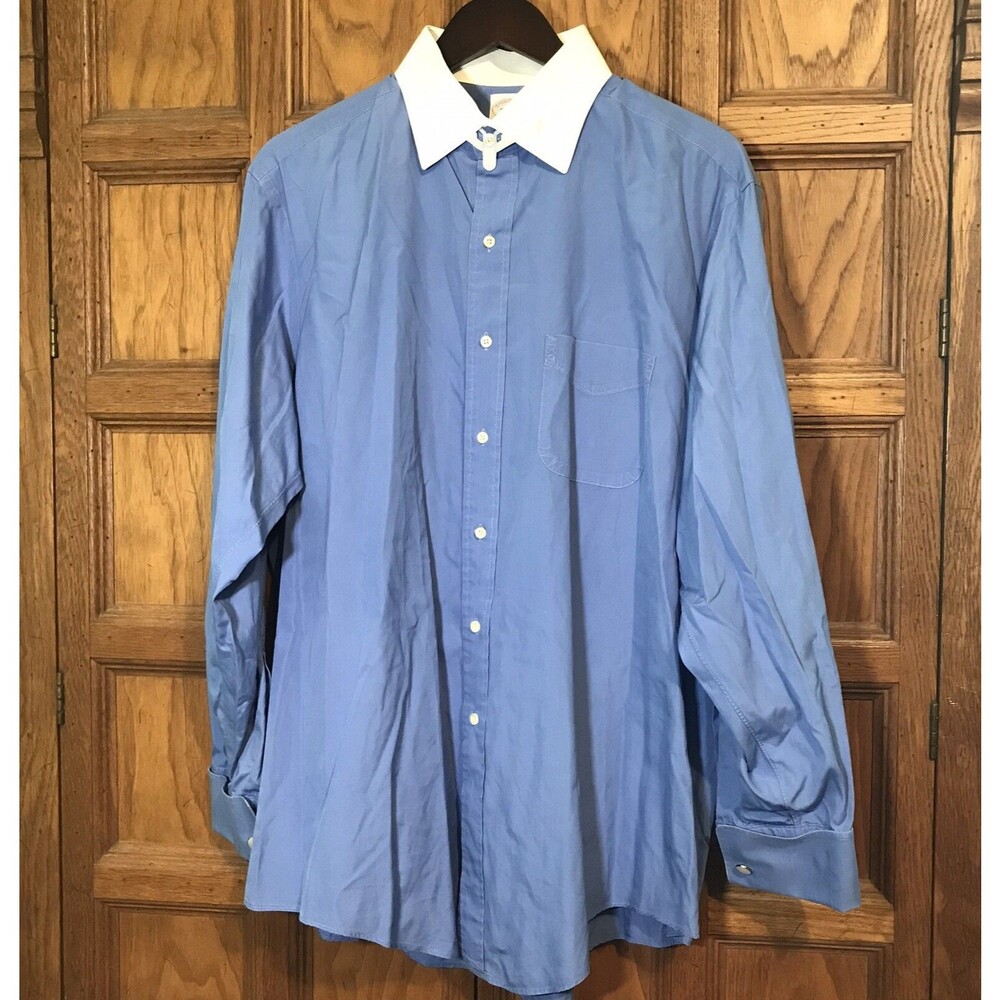 Brooks Brothers Shirt Men's L/XL Blue Button Up White Collar French Cuff Shirt
